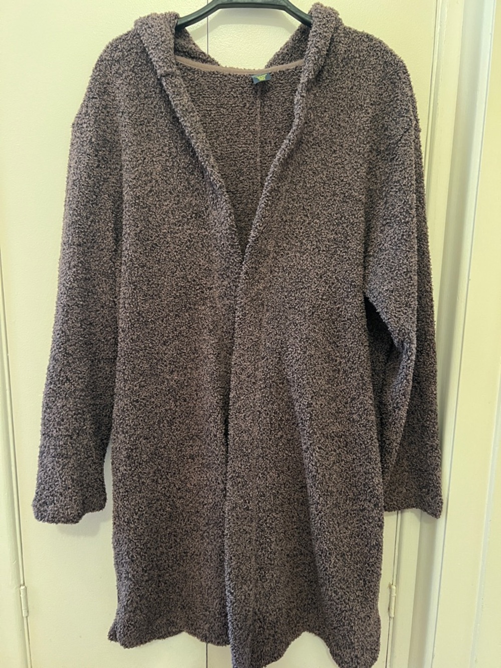 Plush Hooded Open Cardigan in Dark Gray/Brown